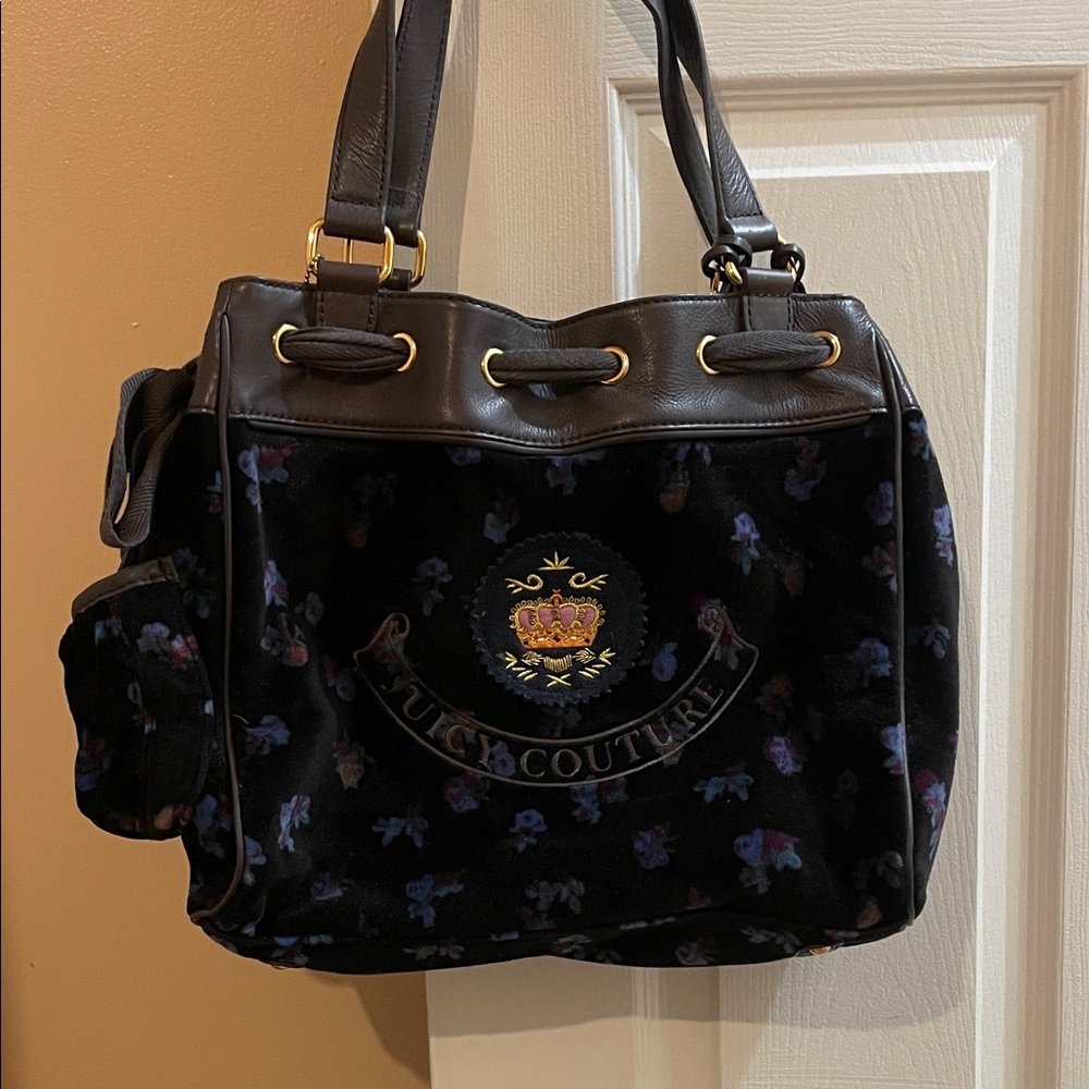 Juicy Couture Black Floral Velvet Bag
